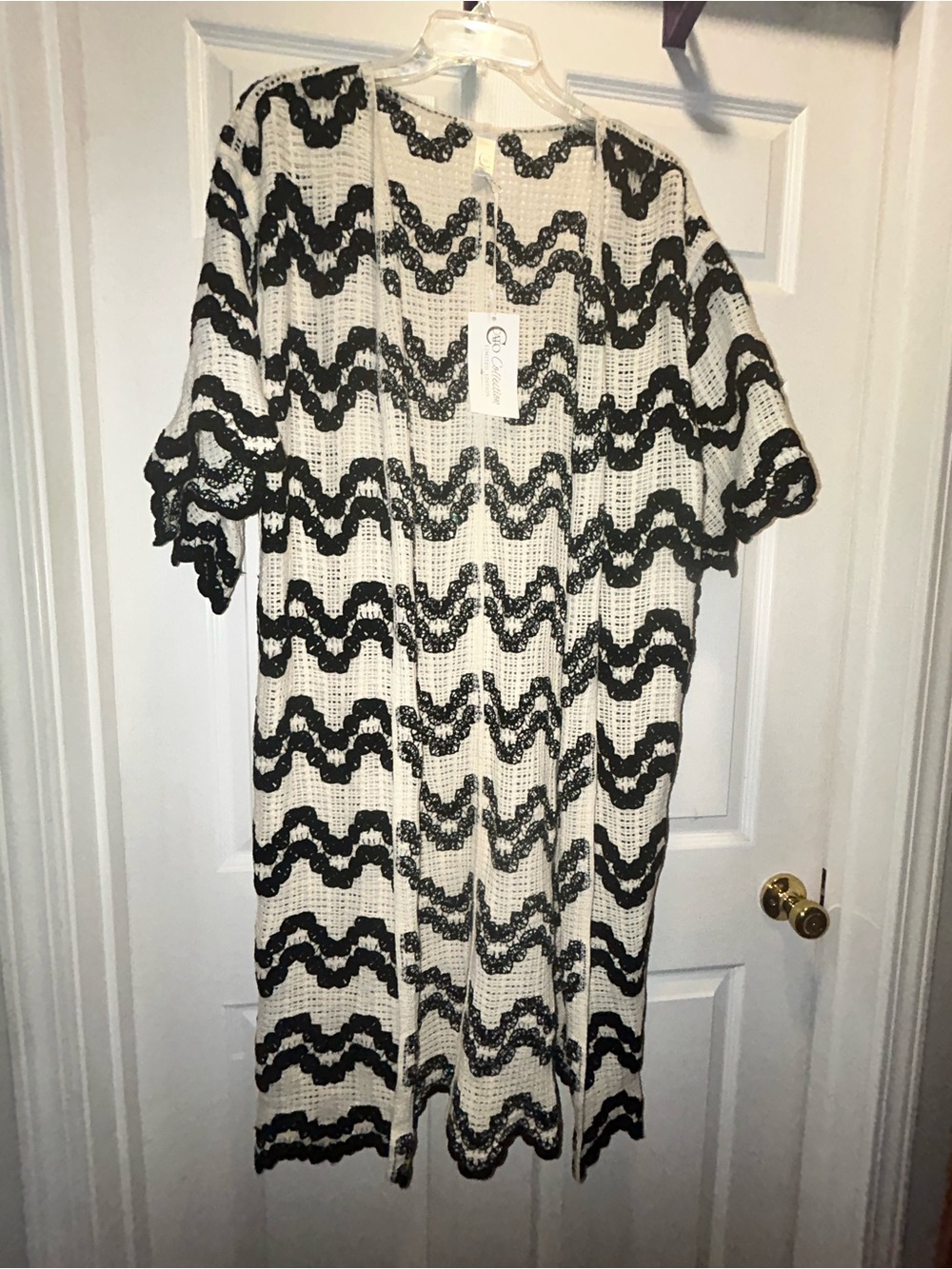 Cato Black and White Crochet Duster